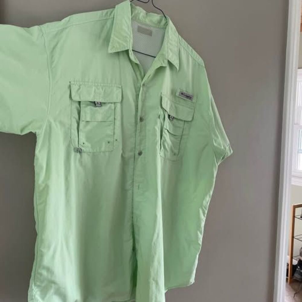 Columbia PFG Bonehead Fishing Shirt Mens XXL Mint Green Short Sleeve FM7130